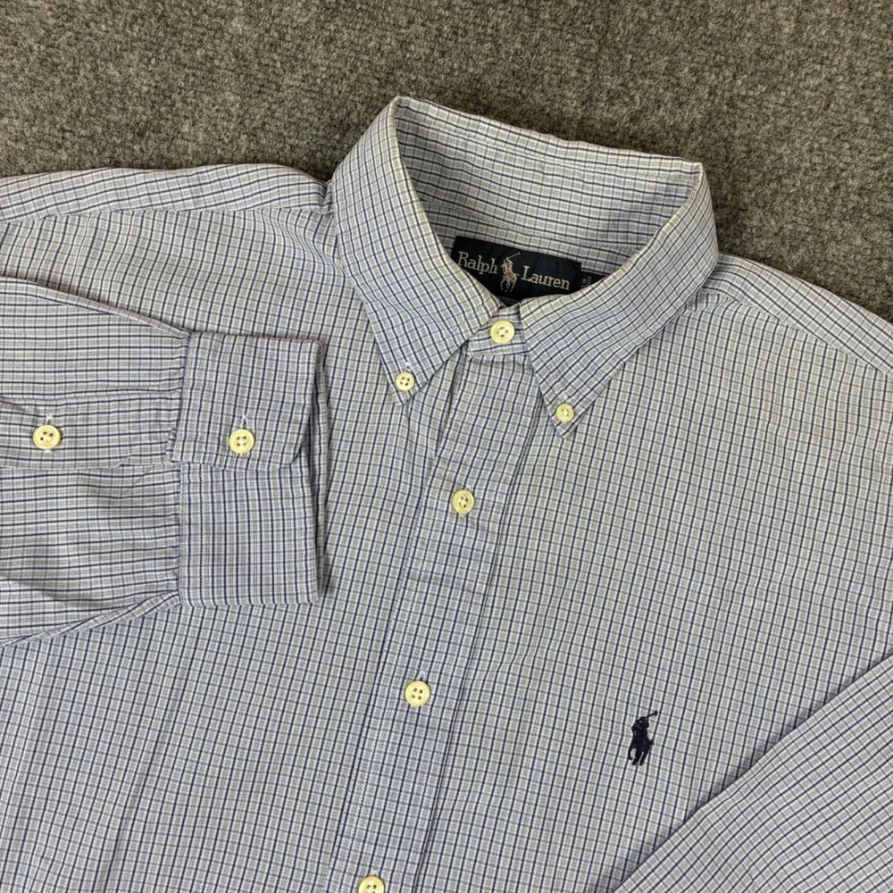 Ralph Lauren Mens Blue White Micro Check Button Down Shirt Long Sleeve L 1858